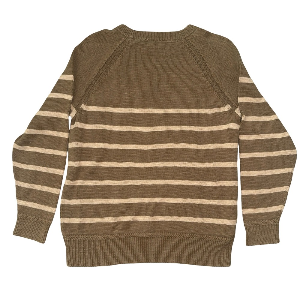 LL Bean Signature Mens Striped Cotton Crewneck Raglan Sweater Brown Cream Medium - Picture 4 of 8